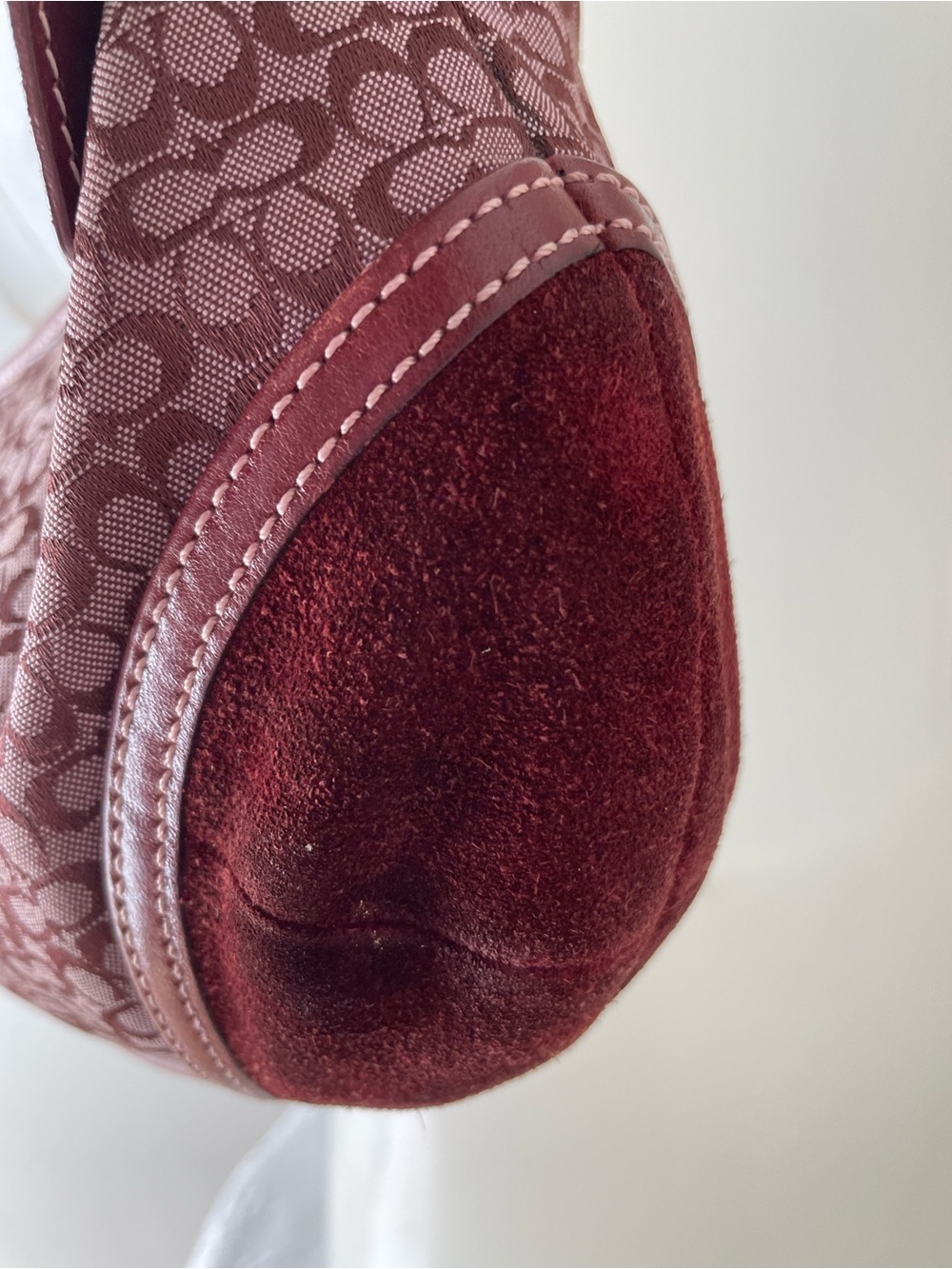 Vintage Coach Soho Mini Signature Hobo Bag Burgundy Canvas Suede Y2K 6351 - Picture 12 of 14